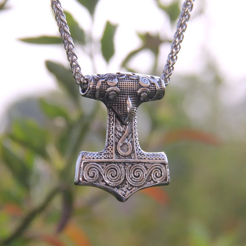 Dropshiping new arrival stainless steel Viking Raven Mjolnir thor hammer rune pendant necklace men gift