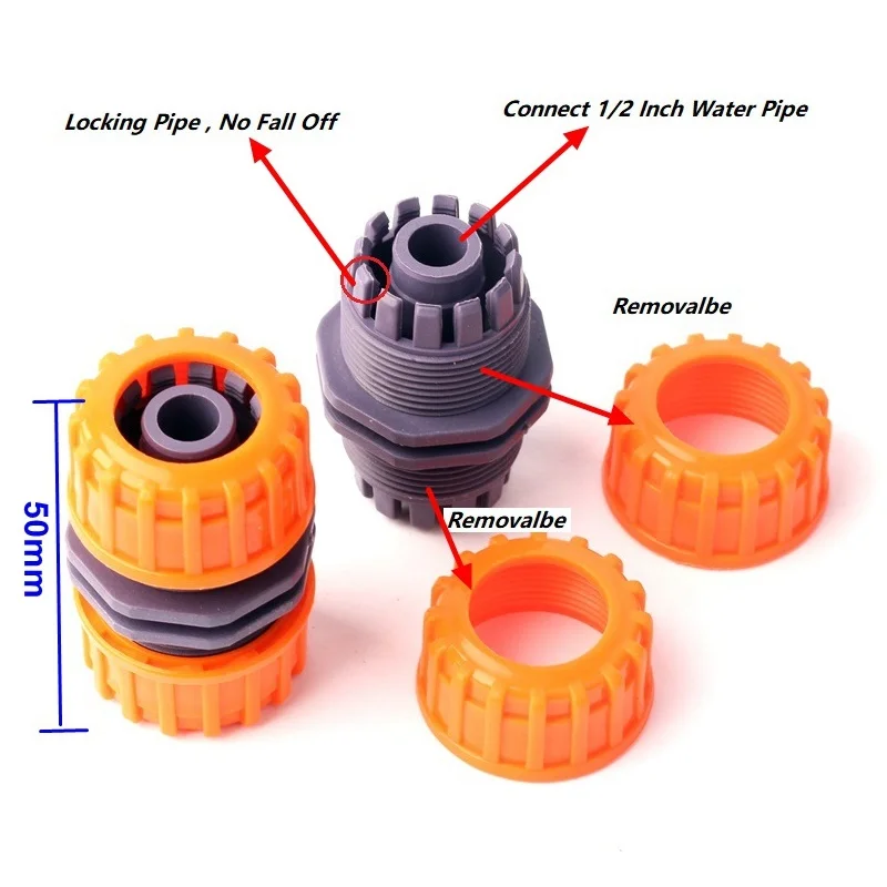 ABS G 1/2\'\' Hose Connector Garden Irrigation Water Pipe Fittings Orange New Material Repair Union Adapter Watering Hose Tools