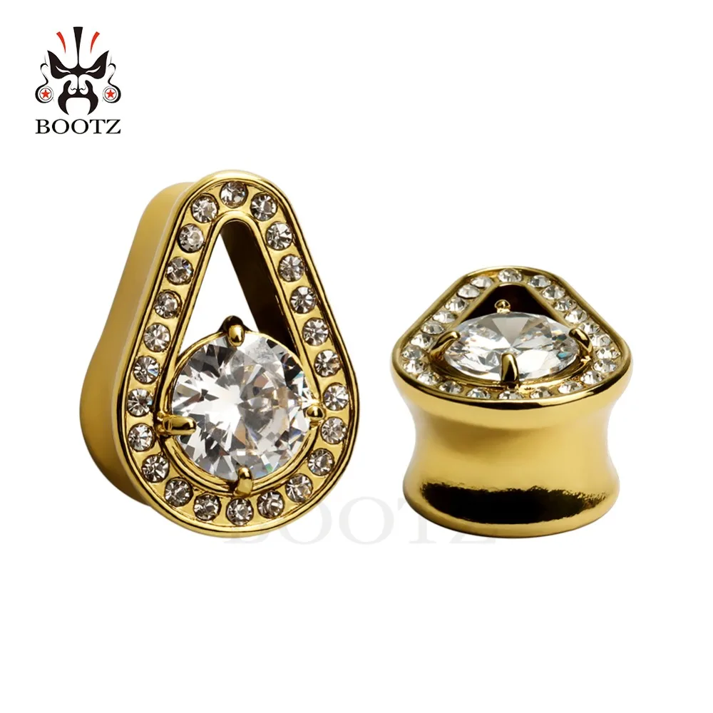 

new fashion copper ear plugs gem ear tunnel piercing body jewelry pair selling 2pcs lot small size ear gauges