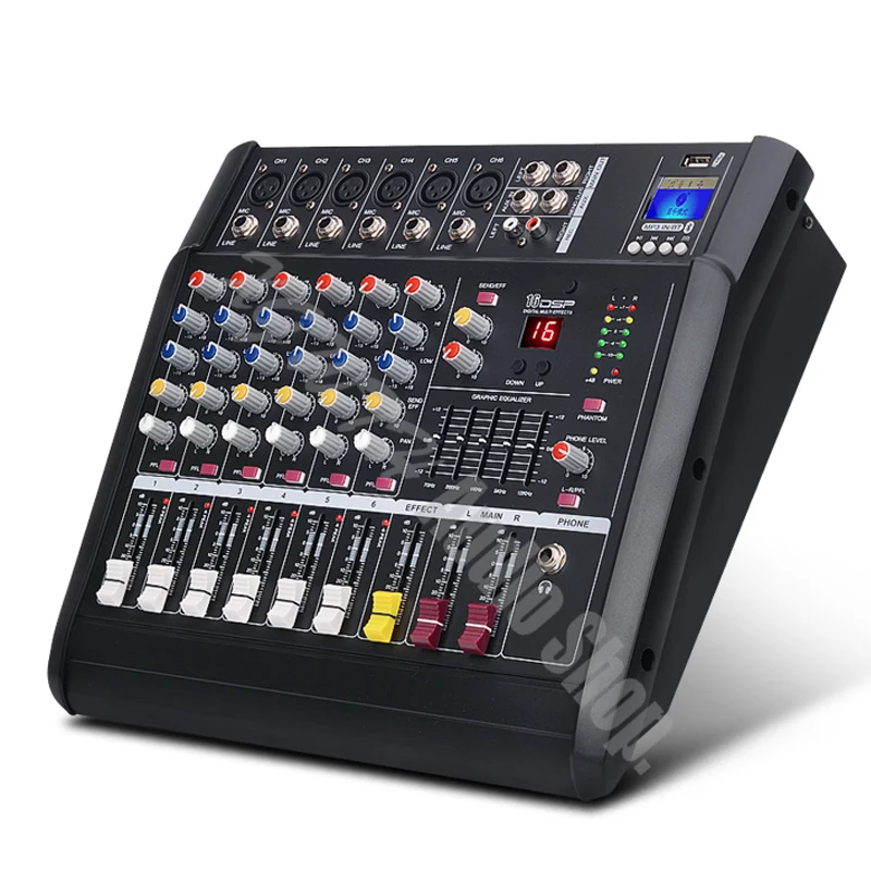 Pro Amplifier Mixer 6 Channel Microphone Mixing Console With USB Bluetooth + 48V Phantom Power Karaoke Audio Sound Equipment