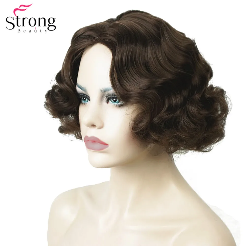 StrongBeauty Finger Wave Hairstyles Short Black Hair Wig Curly Synthetic