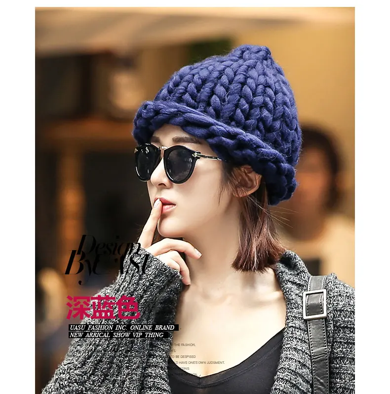 BomHCS Fashion Luxury Winter Women's Soft Thick Warm Cable Crochet Handmade Knit Solid Beanie Hat