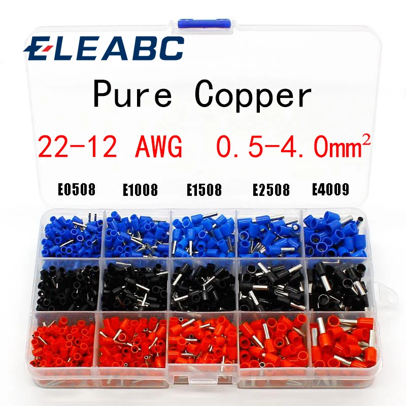 1065pcs/set 3 colors 22-12AWG Wire Copper Crimp Connector Insulated Cord Pin End Terminal Bootlace cooper Ferrules kit set