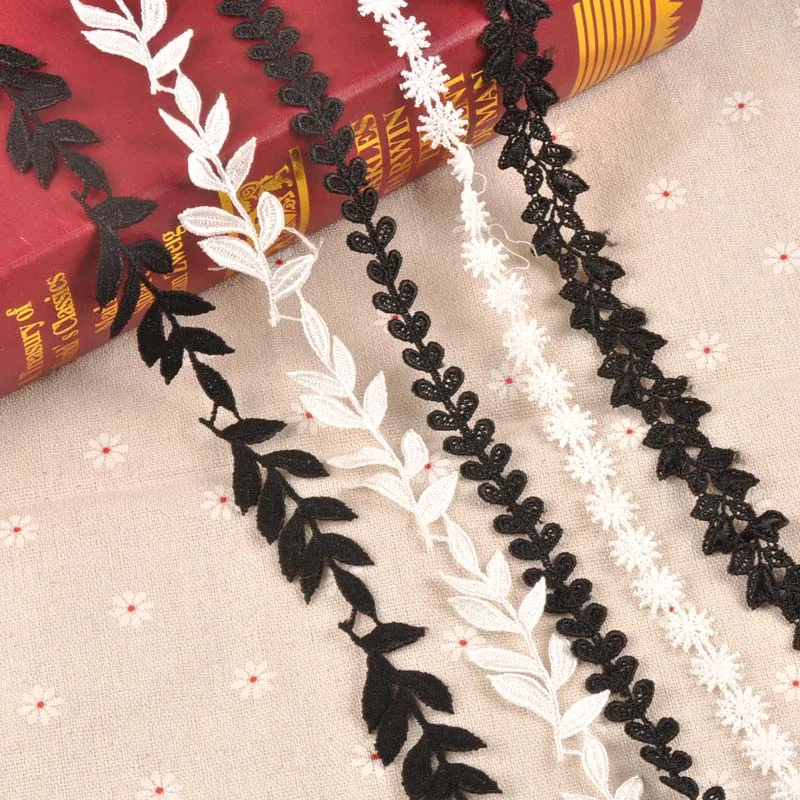 1yard Leaf/snowflake/grass pattern Handmade Lace Trim Patchwork White/black Ribbon DIY Garment Sewing Accessories CP2178