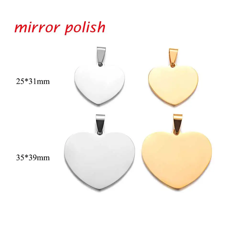 3pcs/Lot Stainless Steel Mirror Polish Blank Heart Pendant Wholesale Jewelry Finding Accessories Initial Name Dog Tags