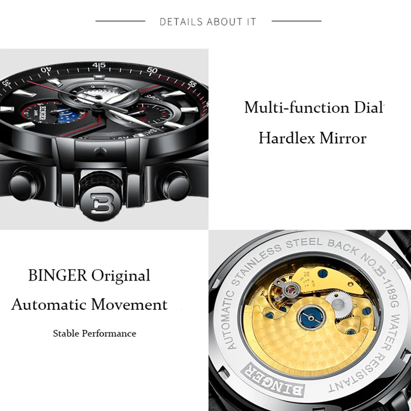 Switzerland Automatic Mechanical Watch Men Binger Sports Mens Watches Swimming Wristwatches Waterproof relogio masculino 2019