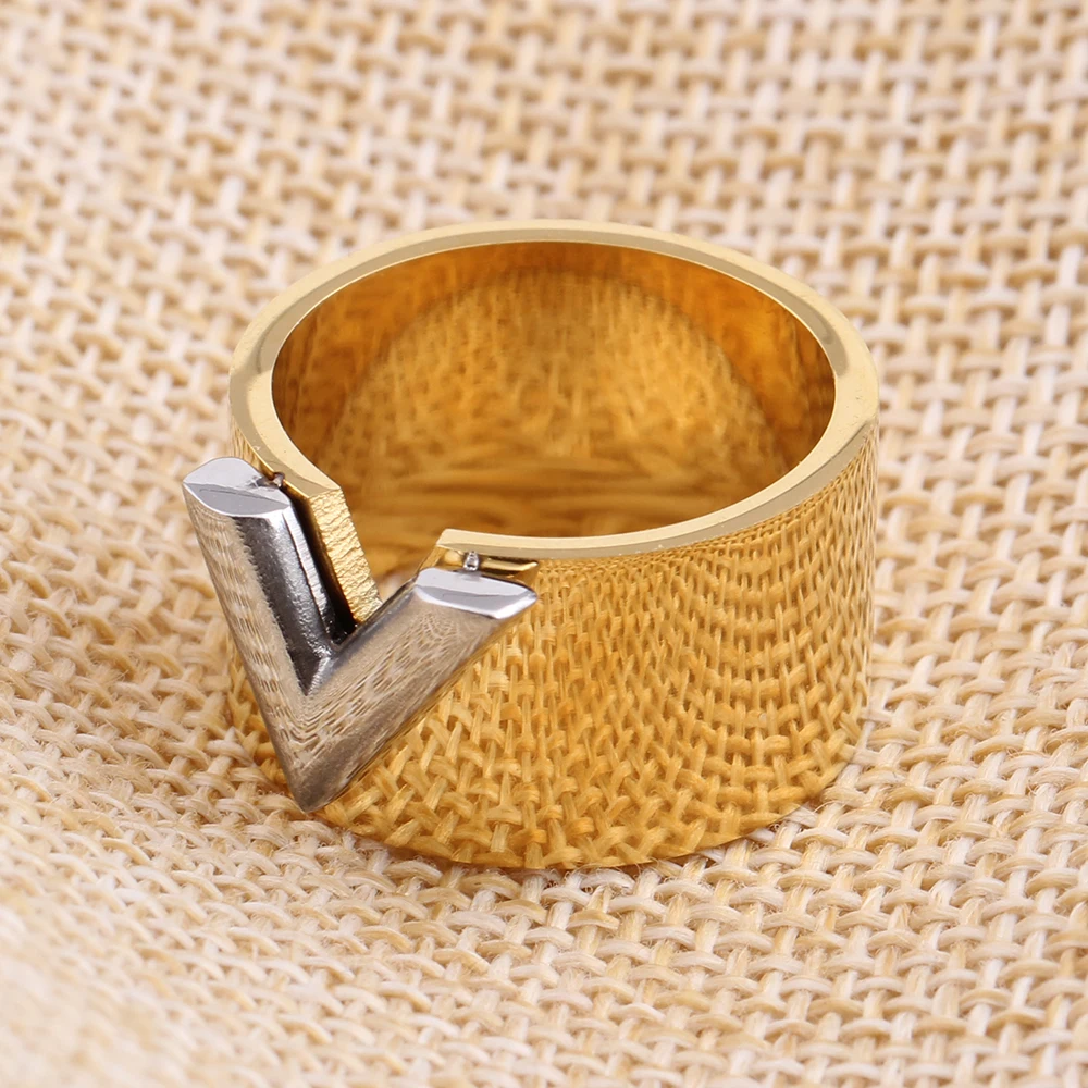 Fashion Famous Brand Women Ring Jewelry Double Color Gold Anillos Mujer Femmel Titanium Steel High Polished Luxury