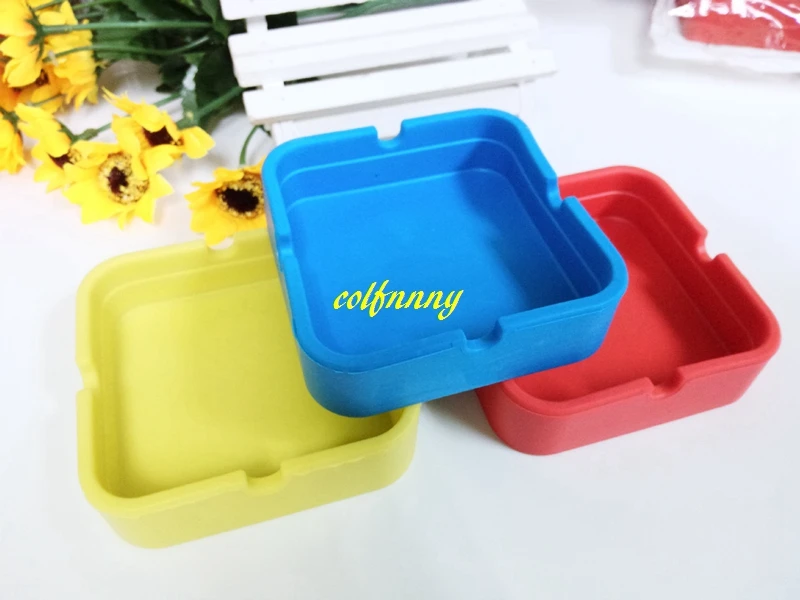 

500pcs/lot Fast shipping 8x8cm Square silicone ashtray pocket soft eco-friendly rubber ashtray Holder unbreakable