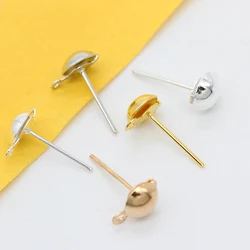 200p 4mm 5mm 6mm 8mm Half Ball Earrings findings Ear post studs pin with Loop jewlery making findings silver gold plated Pins