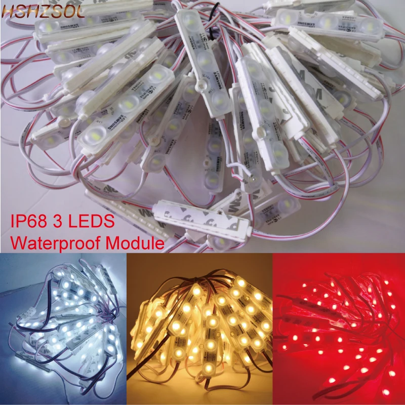 

50pcs/lot 5630 3 LED Modules injection LED bar light white warmwhite blue red module Waterproof IP68 DC12V