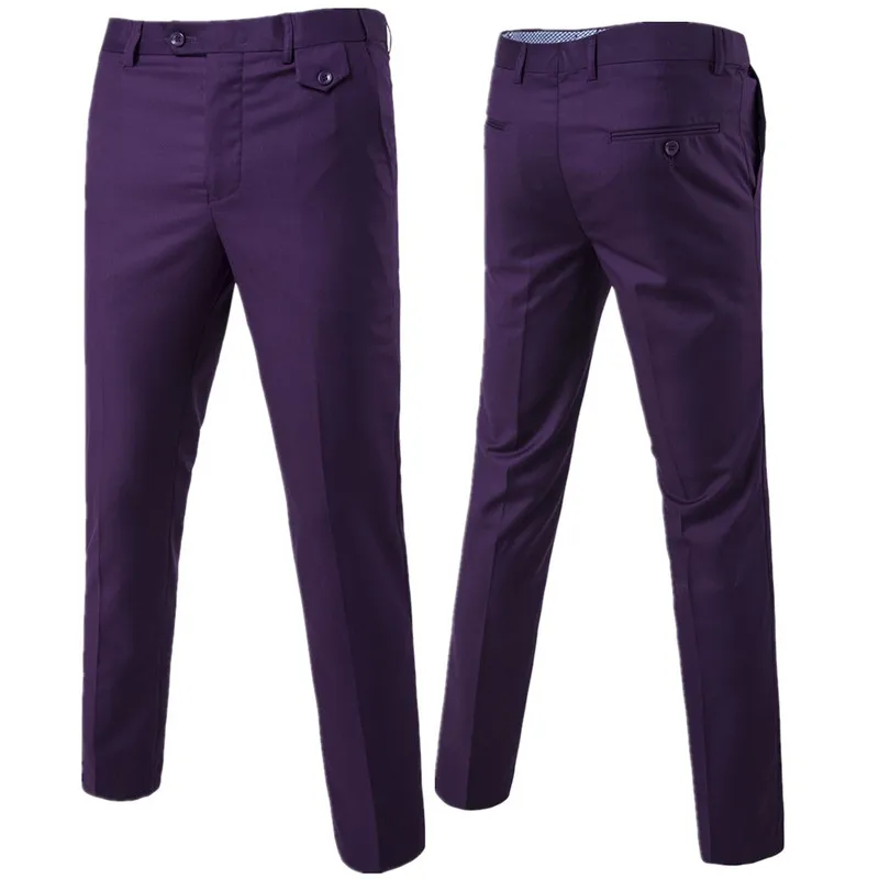 Pantalones de traje de calidad para hombre, pantalones de oficina de negocios informales de Color sólido, pantalones ajustados para novio,