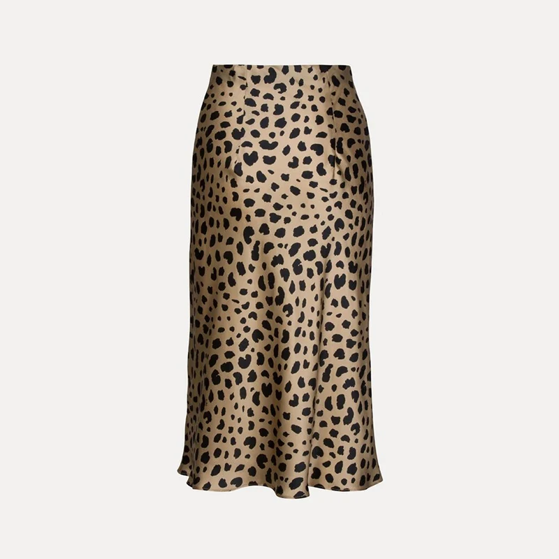 Klacwaya Leopard Girls Silk Pencil Skirts Women 2019 Fashion High Waist Slim Skirt Ladies Chic Animal Print Mermaid Jupe femme