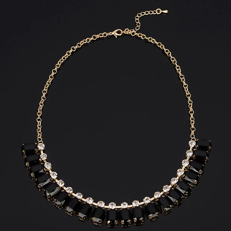 YFJEWE Gold Chain With Charms Fashion Rhinestone Handmade Black Acrylic Gem Choker Personally Design Necklace #N023