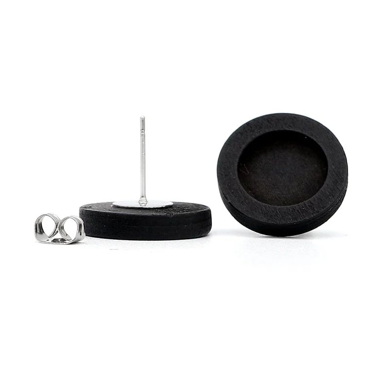 20pcs/lot Black Blank Wood Cabochon Earring Base Stainless Steel Post Stud Earrings Settings Fit 12mm for Diy Jewelry Findings