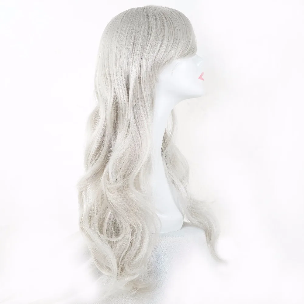 Fei-Show Synthetic Heat Resistant Fiber Long Silver Wavy Wigs Pelucas Cartoon Female Cos-play Hairpieces Party Salon Women Hair