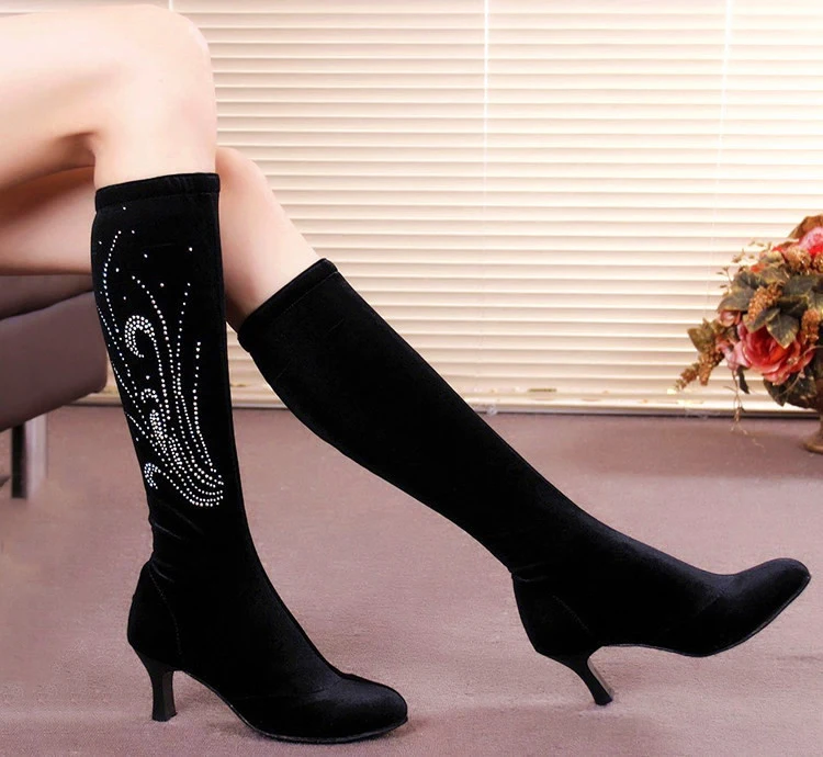 Diamond Dance Boots Genuine New Black Women Communication Square Dance Latin Shoes Boots Sailors Tube Just Dancing Shoe Woman