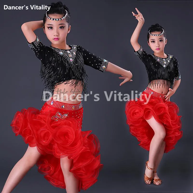 Child Latin Dance Dresses Kids Ballroom Dance Costume Girl Modern Dance Dress Women Vestido Waltz Stage Dance Clothing