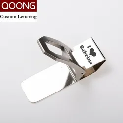 QOONG Custom Lettering Stainless Steel Silver Money Clip Holder Slim Pocket Cash ID Credit Card Metal Clips Wallet QZ40-009