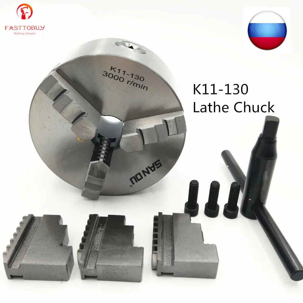 

SAN OU 3 Jaw 5" Self-Centering Lathe Chuck K11-130 K11 130mm Cast Iron with Wrench and Screws for Drilling Milling Machine