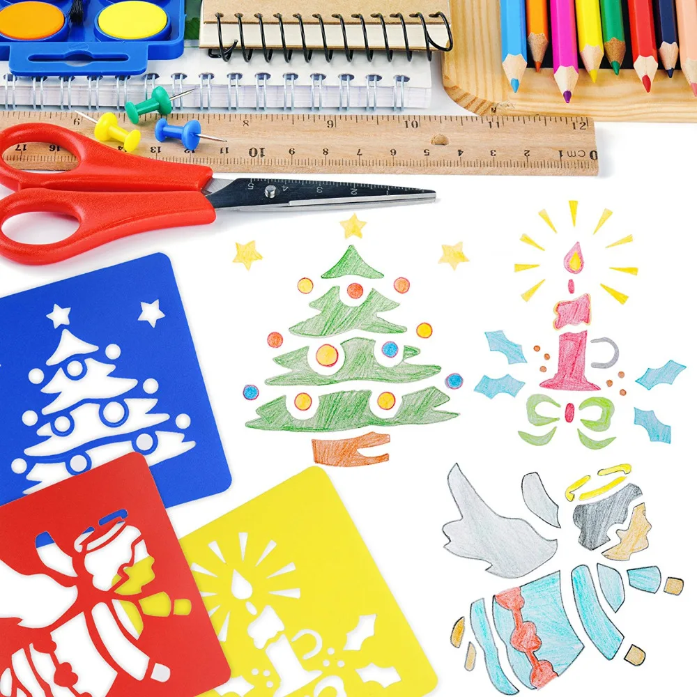 12 Pcs Plastic Painting Stencils Winter Drawing Spraying Templates for Kids Crafts