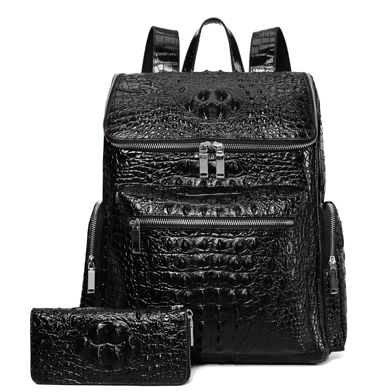 Luxury Brand 100% Genuine Leather Men Backpack Alligator Real Natural Leather Student Backpack Boy Computer Laptop Bag 15 Inch