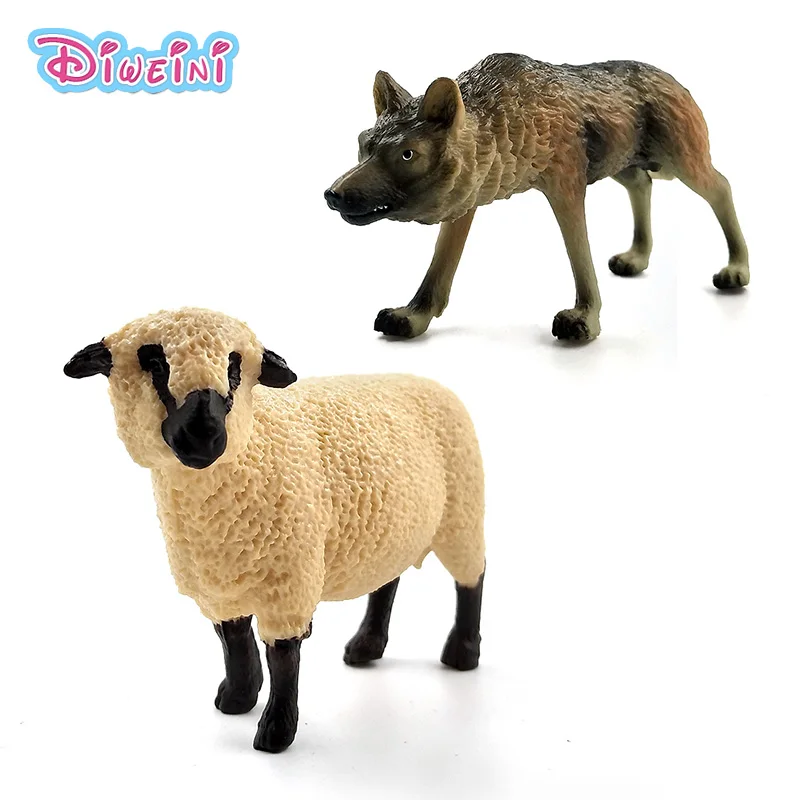 Simulation forest Animal model Wolf Sheep figure fairy garden plastic Decoration educational toys figurine statue Gift For Kids