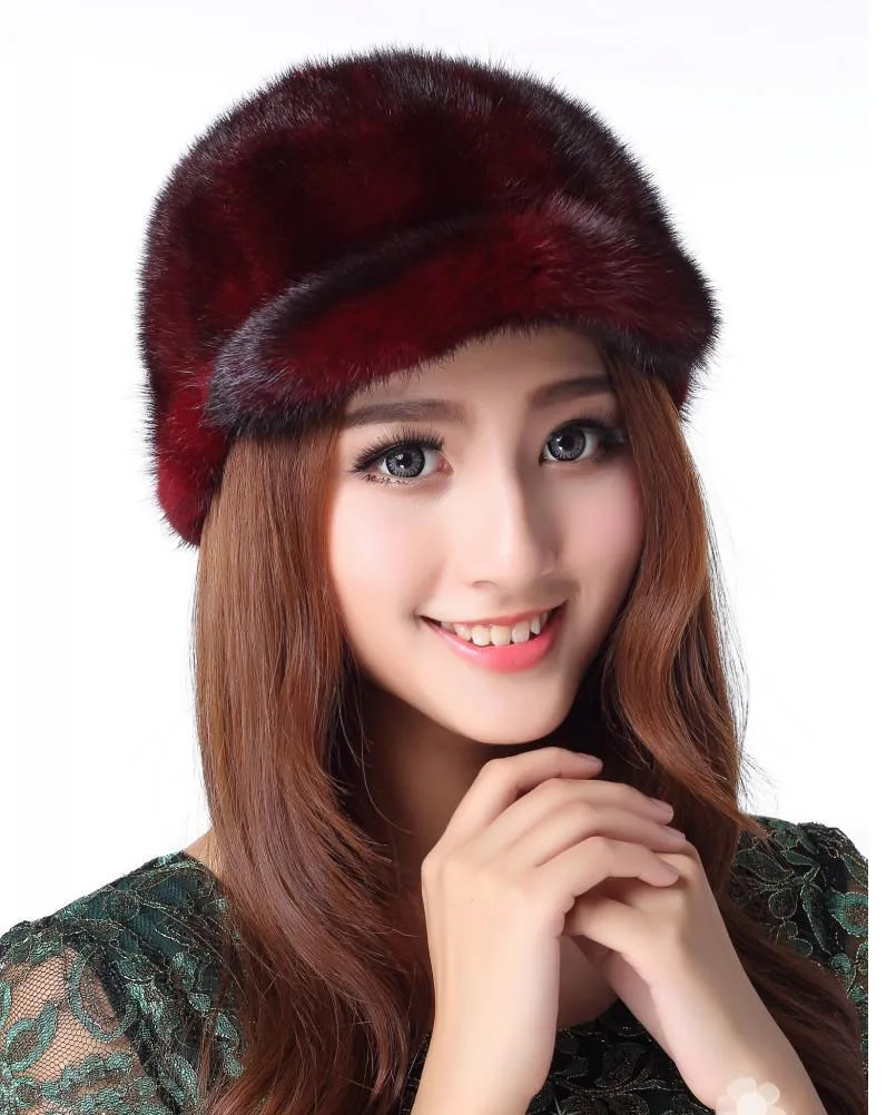 

HSPL Hats For Women 2021 Snapback Natural Mink Fur Hat Women winter Genuine Mink fur Caps Black Brown Mink fur