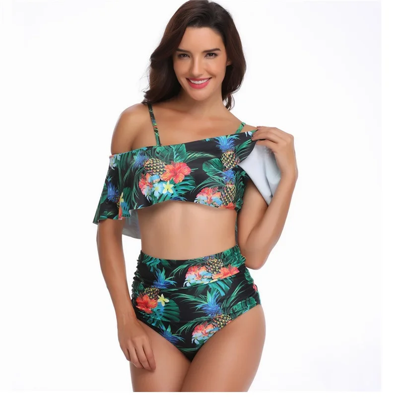 

New Women's Swimwear Sexy Bikini High Waist Women Swimsuit Ruffled Bathing Suit Floral Off Shoulder Swimsuit Vintage Bikini Set