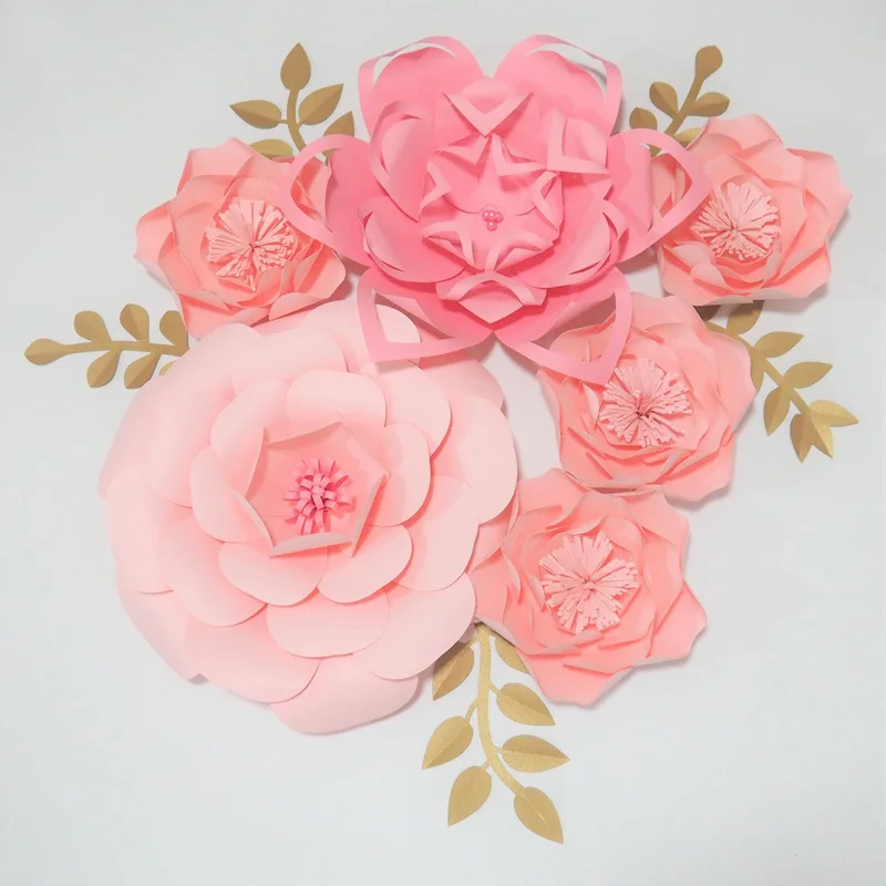 2018 DIY 6PCS Giant Paper Flowers + 5 Leaves Flores Artificiales Fleur Artificielle Wedding & Event Backdrop Party Baby Nursery