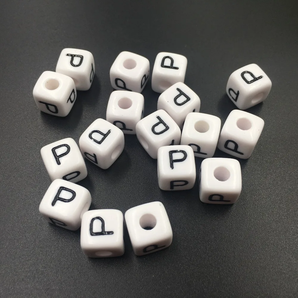 Free Shipping 550PCS/Lot 10*10MM Single Letter P Acrylic Beads Square Cube Plastic Alphabet Letters beads for Jewelry Bracelet