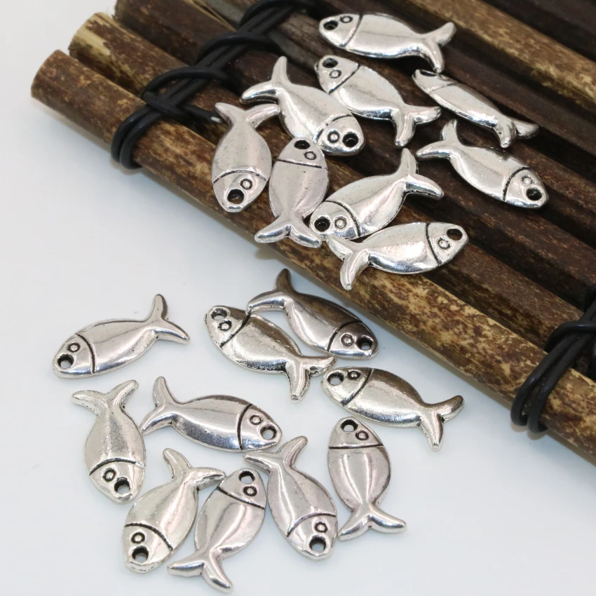 50pcs wholesale Tibet silver plated fishes shape 9*17mm spacers accessories beads new fashion elegant jewelry diy findings B2537