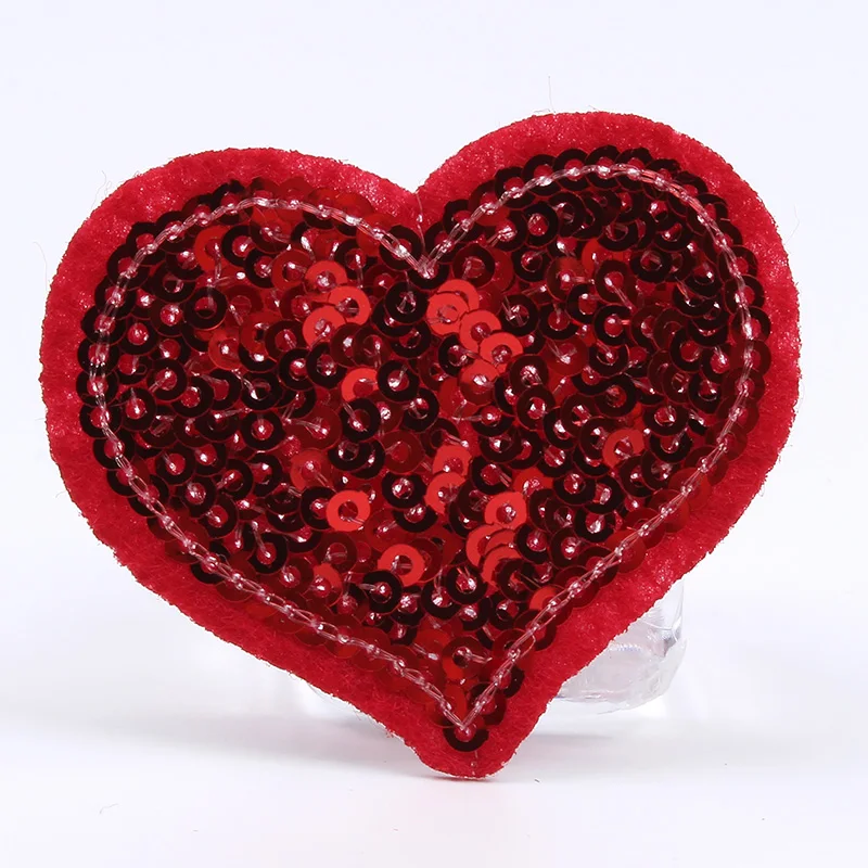 10pcs/lot Sequined Red Heart Patch for Sweater Dress Shirt Sewing Fabric Appliques DIY Iron On Clothes Stickers Handmade Badge