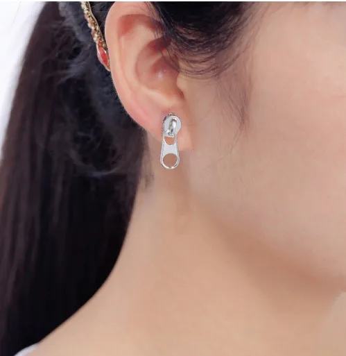 Pendientes con cremallera para mujer, aretes creativos, diseño geométrico, moda