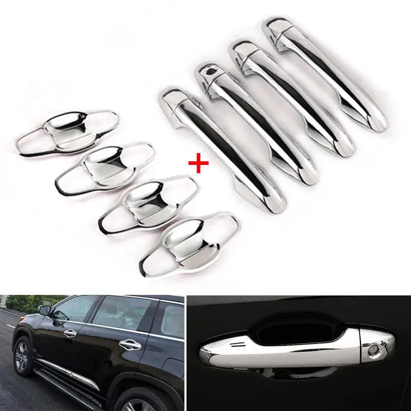 

ABS 16Pcs Chrome Door Handle + Cup Bowl Insert Mouldding Cover Trim Garnish Decoration For Highlander 2015 car styling car cover