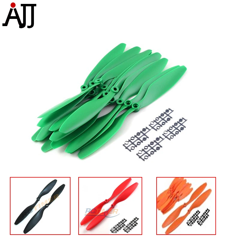 

12Pairs 10x4.5'' 1045 Counter Rotating Propellers w/ Hole Adapter Green Red Black Orange for FPV Multi-rotor Replacement Props