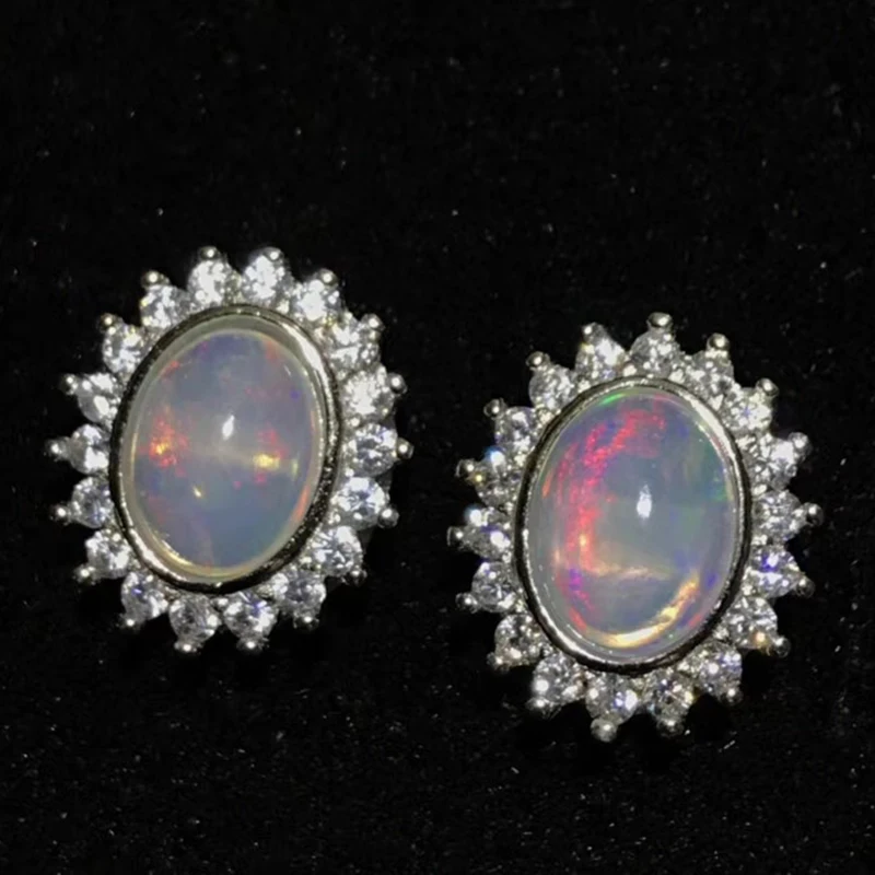 Classic opal earrings for office woman 6 mm * 8 mm real natural opal stud earrings 925 sterling silver opal jewelry