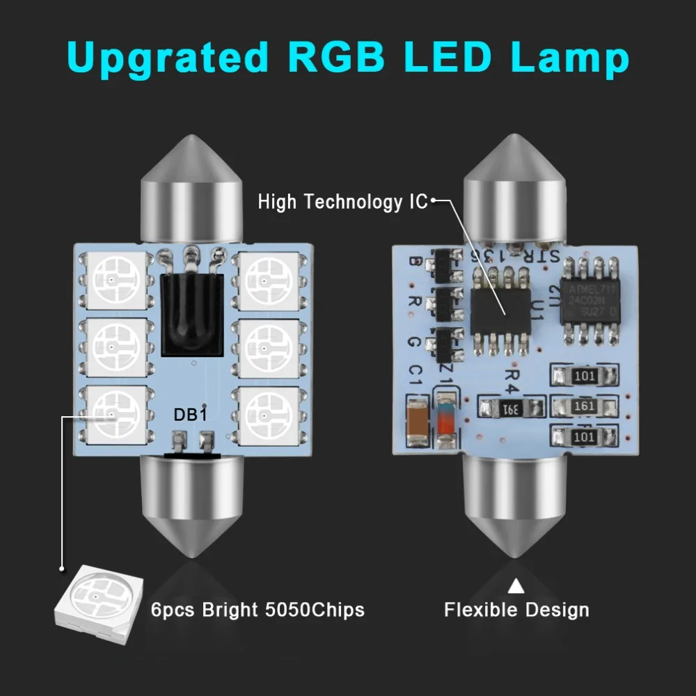 C5W LED RGB Festoon 31mm 36mm 39mm 42mm Car Interior Signal Lights Remote Control Multicolor Dome Light Reading Lamp Auto 12V