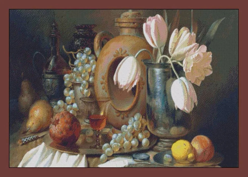 

Flowers and Fruit Still life Embroidery Needlework Crafts 18CT 14CT Unprinted DIY Quality Cross Stitch Kits Handmade Arts Decor