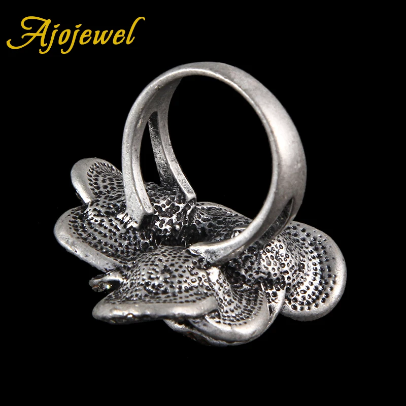 Ajojewel Big Black Flower Vintage Jewellery Rings Pave CZ Women\'s Beautiful Retro Gift Items