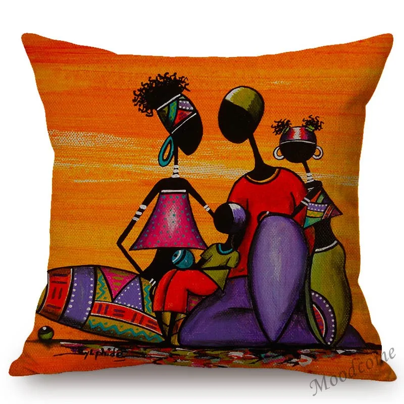 Lovely Cute Africa Impression Beads and Children  Abstract Oil Painting Cotton Linen Sofa Pillow Case Cushion Cover