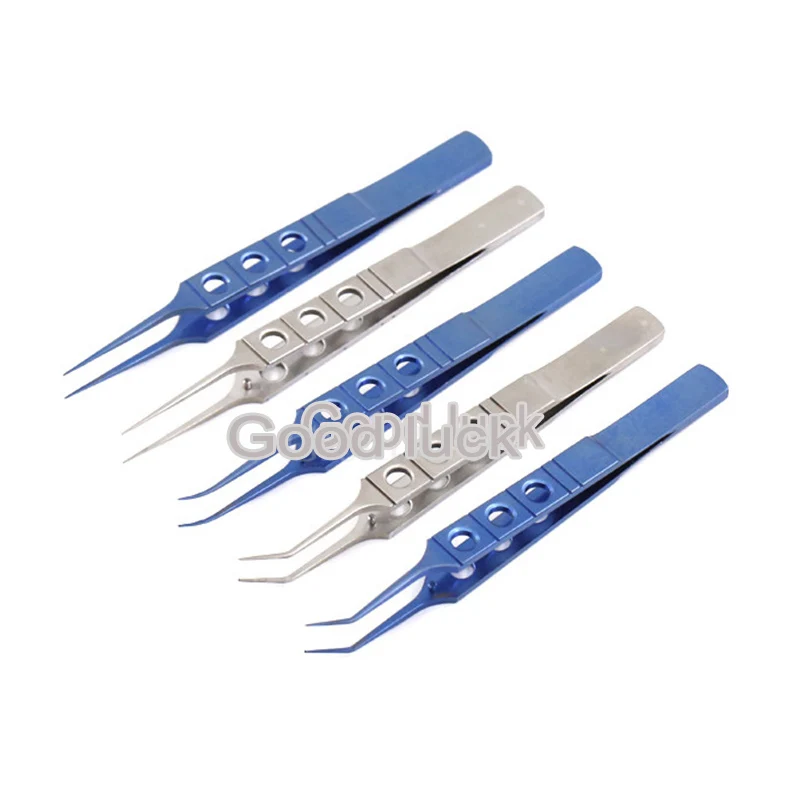 12 Designs Micros Stainless Steel Titanium Alloy 11CM Dovetailed Straight/Bend Head Tweezers Platforms Ophthalmic Forceps