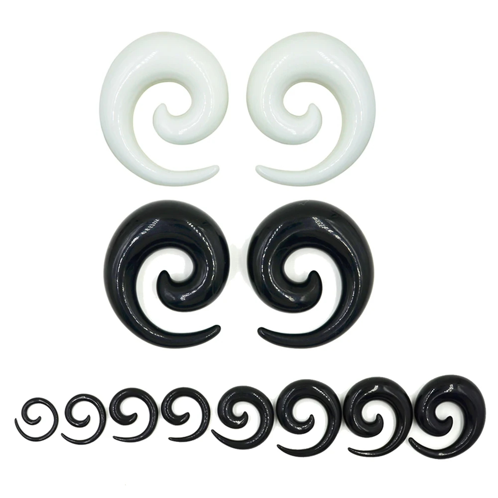 Pair Hot sale Acrylic Black White Ear Spiral Taper Plug Gauges Earring Swirl Ear Stretcher Expander Piercing Jewelry 1.2-24mm