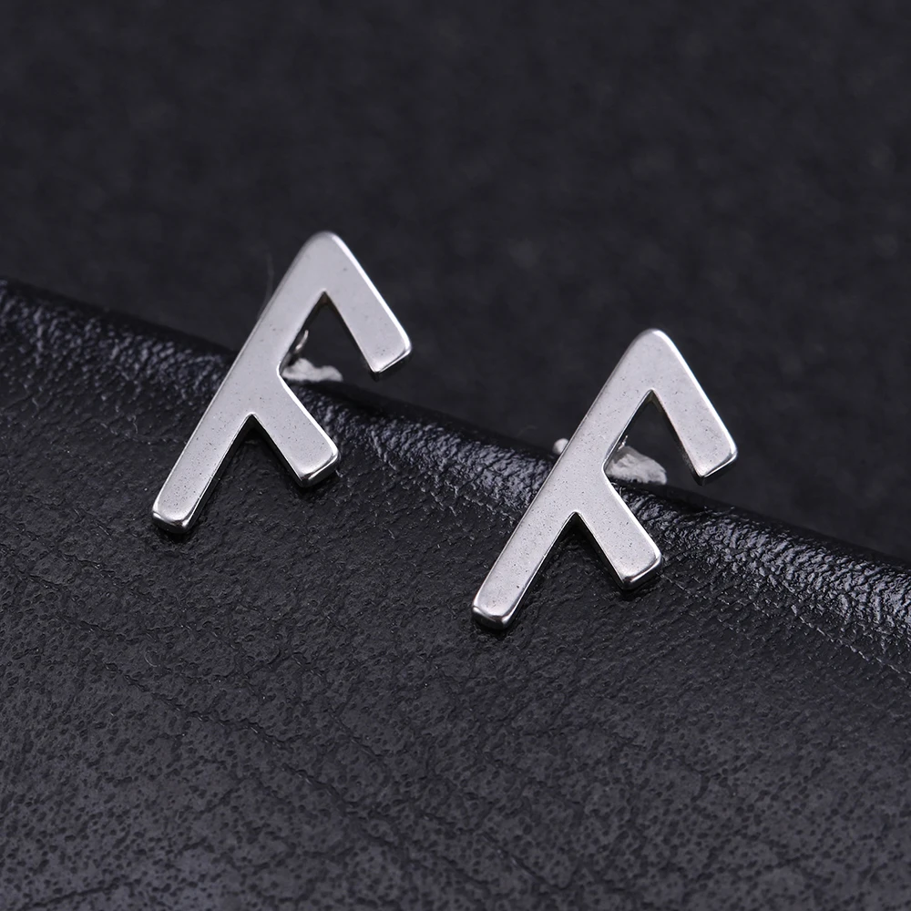 LIKGREAT Nordic Runes Letter Stud Earrings Vintage Stanless Steel Earrings for Women Men Viking Amulet Minimalist Jewelry Gift