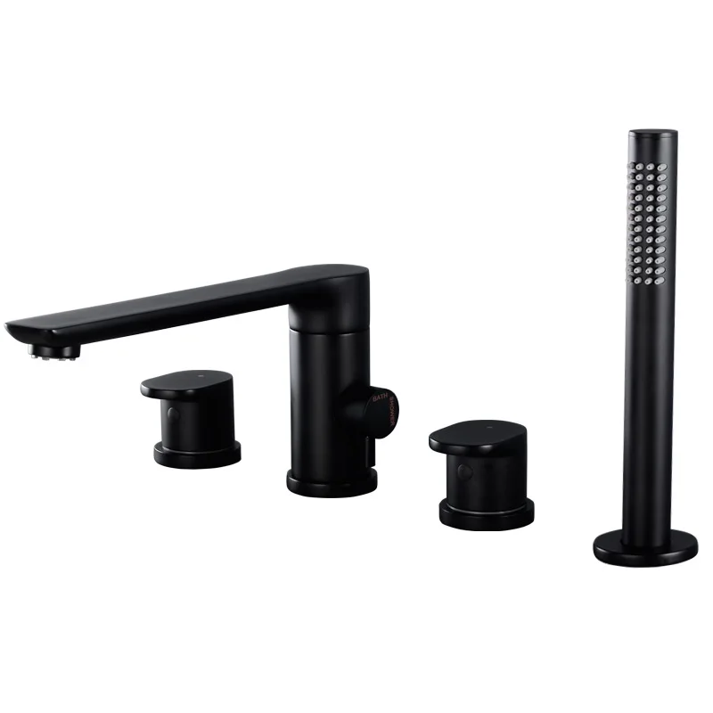 Matte Black solid brass bathroom Bathtub faucet Two handle Four holes mixer faucet High grade design Rotatable shower Tap