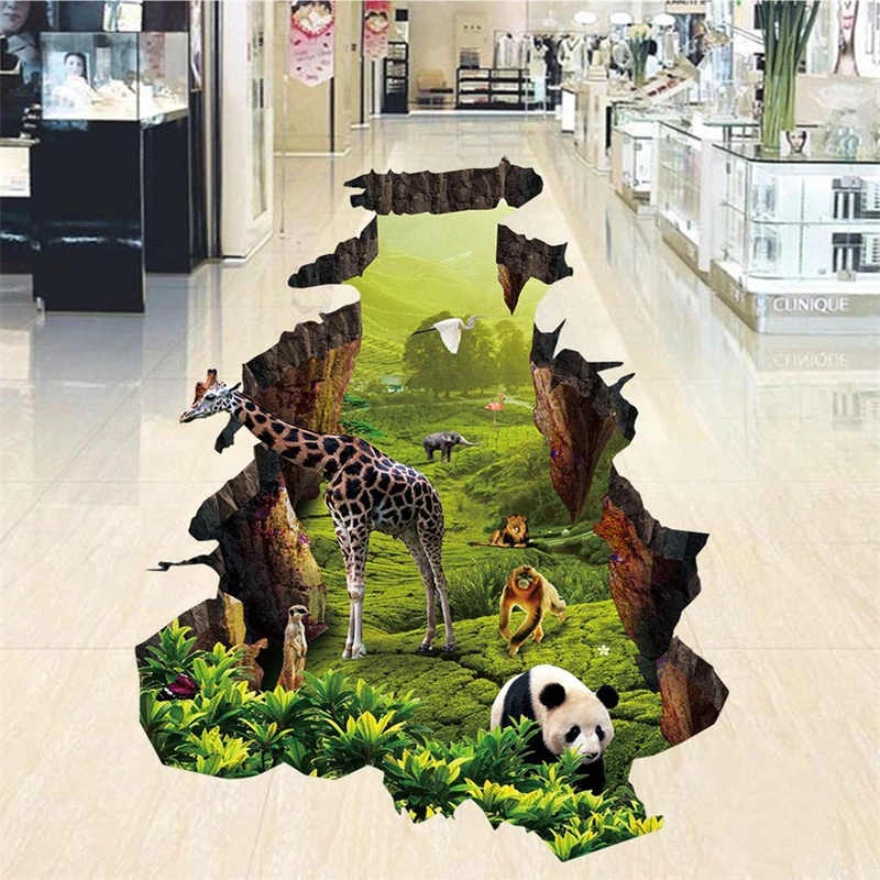 

beibehang Animal World Panda 3D floor painting bathroom mural non-slip waterproof thickened self-adhesive PVC Wallpaper flooring