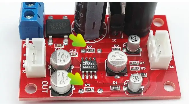 AD828 op-amp amplifier board before the single power amplifier stage amplifier module