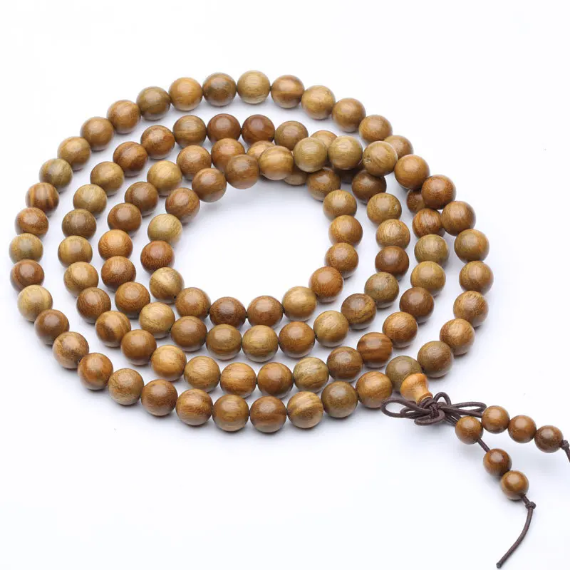 Natural Green Sandalwood Beads 0.8 0.6cm 108 Buddha Bracelets For Women Men Long Bangle Religion Buddha Gift Zen Jewelry