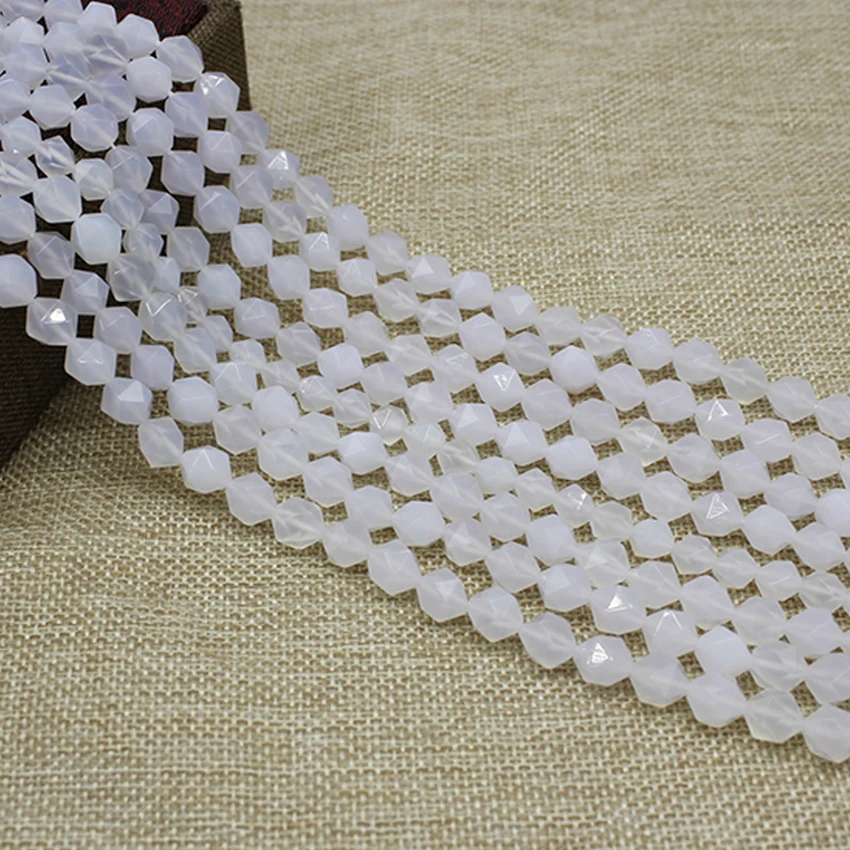 Faceted White Agates Stereoscopic Beads Natural White Stone Beads Pick Size 8mm Beads For Jewelry Making Bracelet Necklace Beads