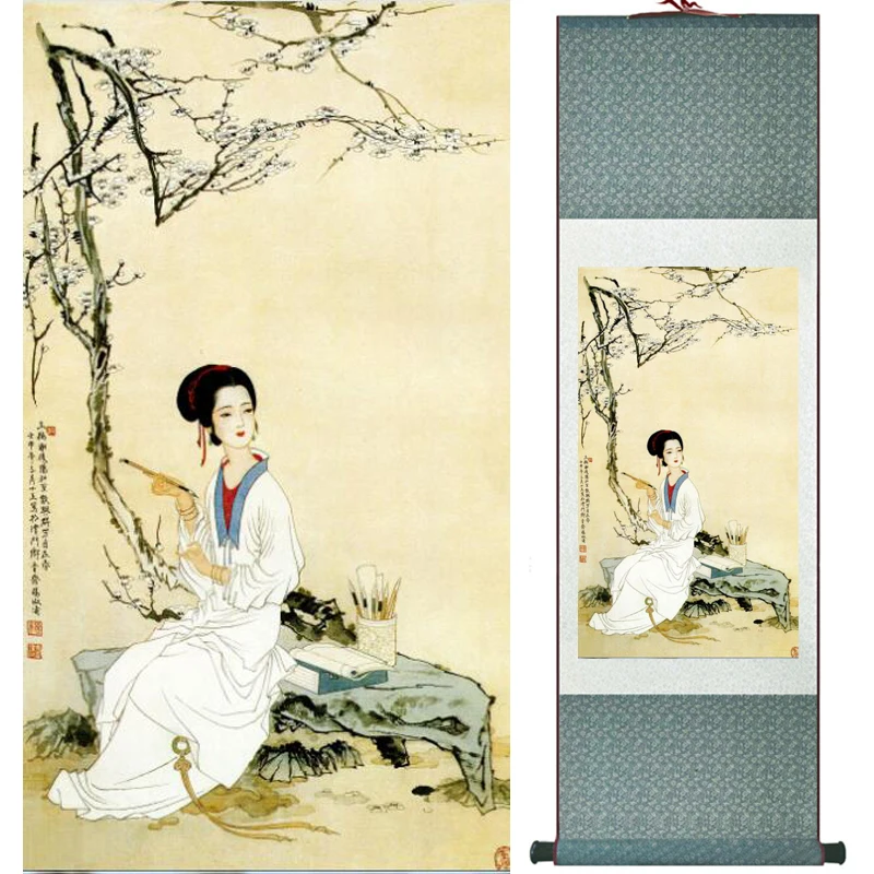 Beauty girl Traditional Chinese art painting Silk scroll painting  Chinese wash painting  LTW1711101