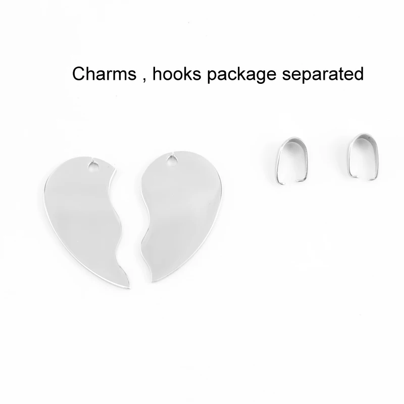 10 Pairs Lovers Split Heart Stainless Steel Jewelry Charm Pendant Mirror Polished 2 Half Heart Tag Customized Pendants Wholesale